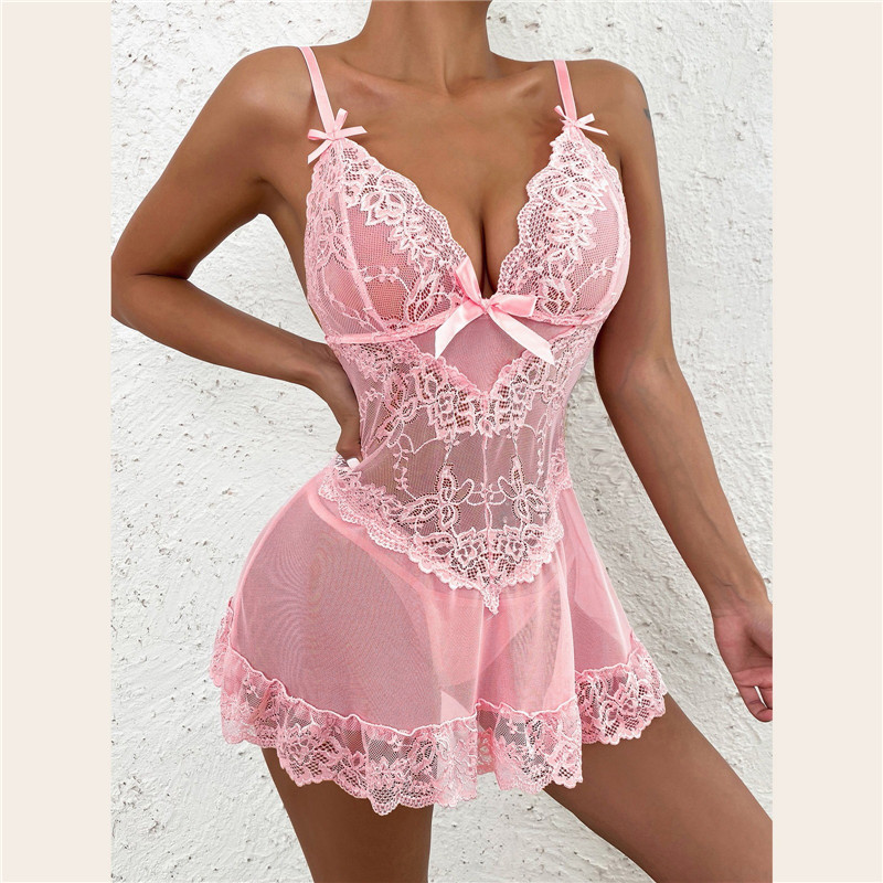 Sheer Mesh Bra - 女性用セクシーレースベビードールドレス、オープンブラメッシュシースルーパジャマ、ボディスーツ、特別な日のためのエキゾチックなエロティック下着