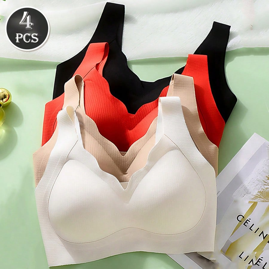 T Shirt Bra Seamless - 4 個の女性のシームレスなプッシュアップブラジャーワイヤレスカジュアル快適なブラレットインナーヌードフィットタンクトップ下着ヨガスポーツブラ