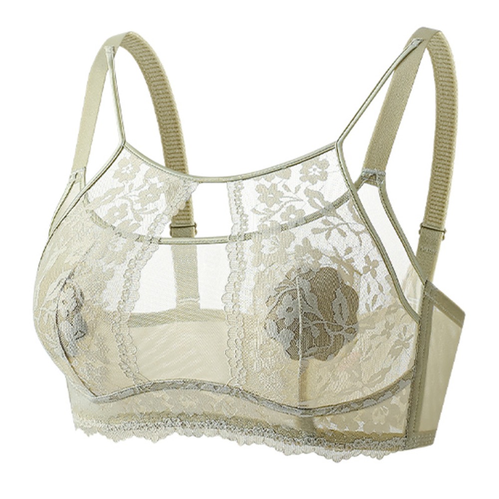 Sheer Mesh Bra - ファッションメッシュフラワーワイヤレスディープVブラ、耐衝撃ランジェリー下着、女性用調節可能、垂れ防止レース薄型ブラ、ギフトに最適