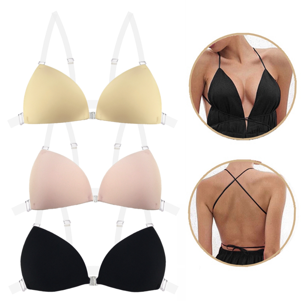 Plunge Bra Push Up - 女性用粘着ブラ、背中開きウェディングドレス用シリコン製プランジディープUネック粘着ブラ、バストアップ見えない下着、乳首カバー