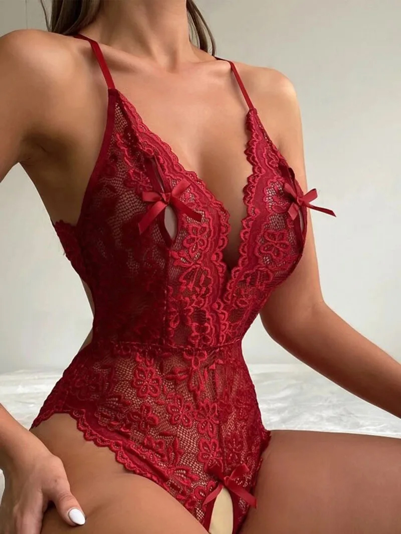 女性用クロッチレスランジェリーセット,オープンブラ,透明ボデ - Sheer Bra Lace のレビューと価格