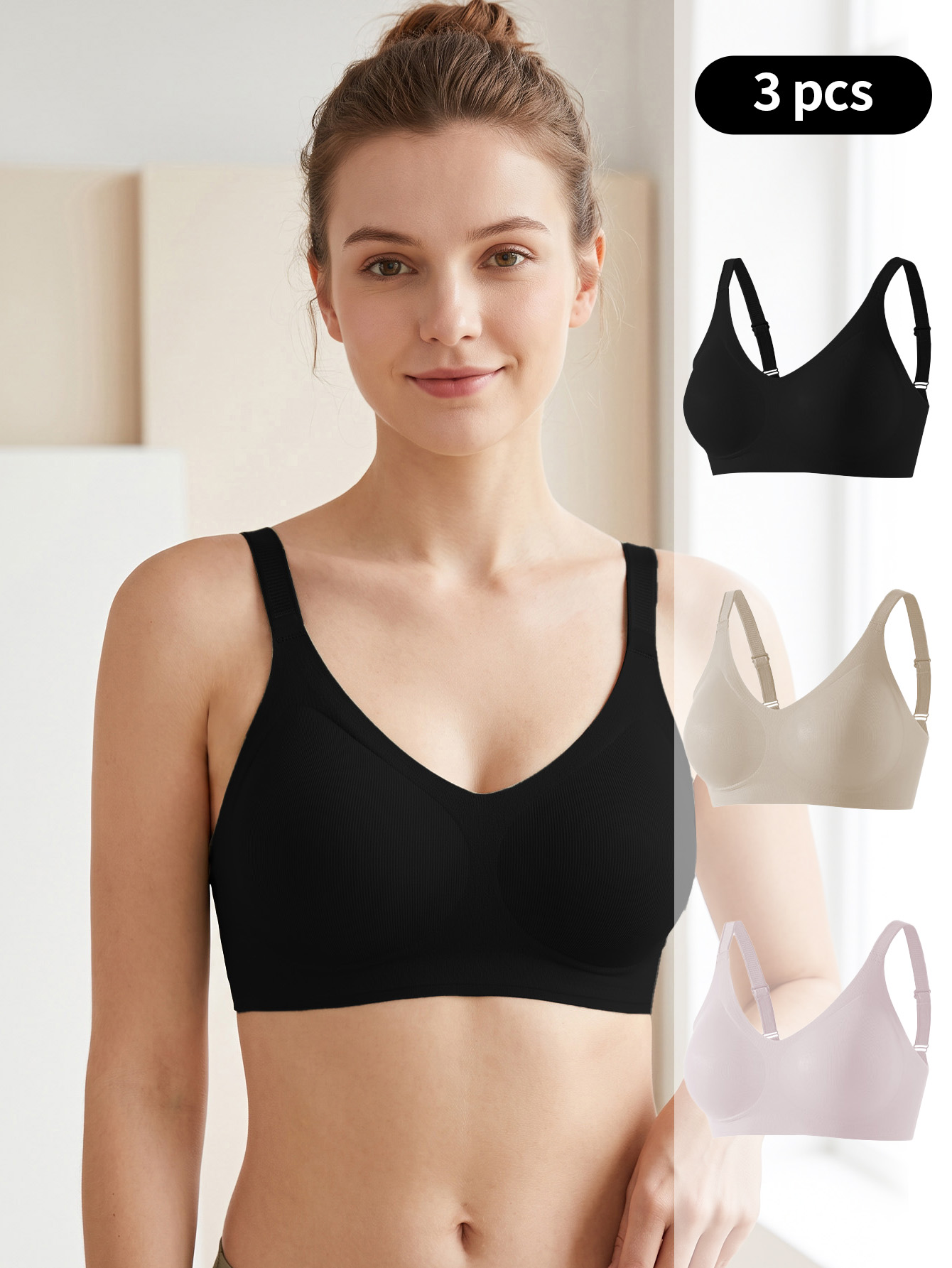 3 個セット女性シームレスニットワイヤレスブラジャー V ネ - Wirefree Bra Comfort のレビューと価格